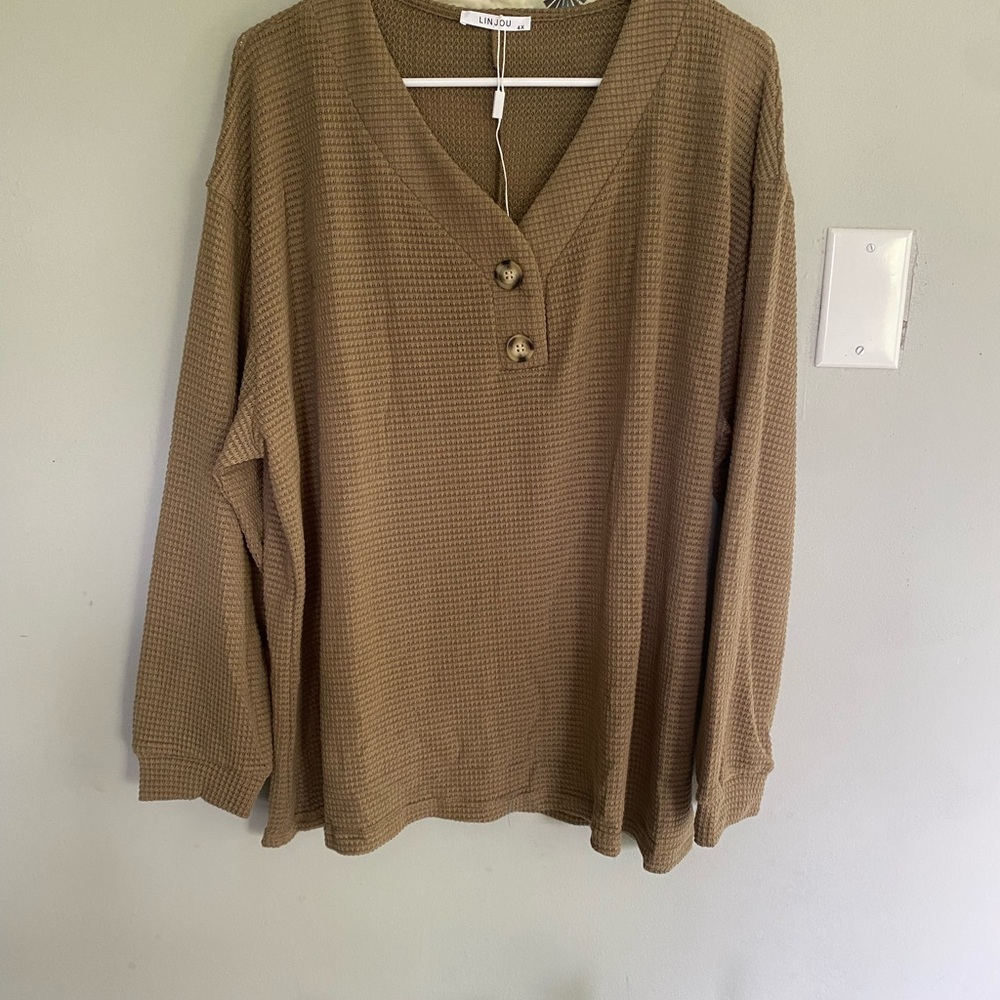Cozy Brown Waffle Knit Sweater with Buttons